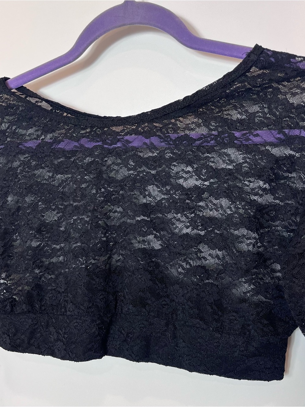 Black Sheer Lace Mesh Goth Edwardian Victorian Long Sleeve Crop Top Medium Layer - Picture 2 of 4
